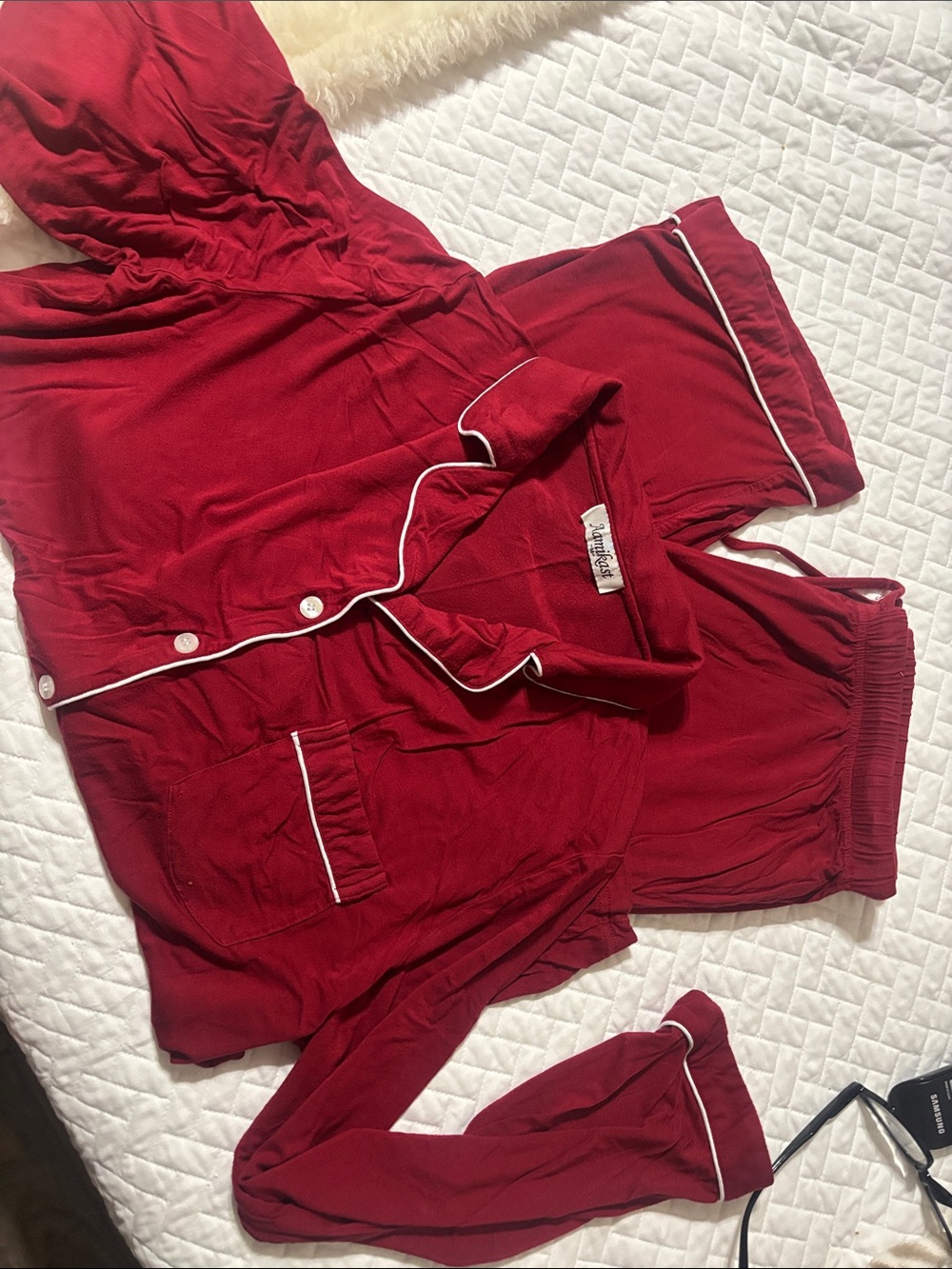Amika Red Pajama Set with White Piping